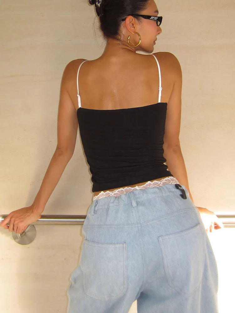 Patchwork Square Collar Crop Top image 3