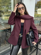 Wine Red Lapel Scarf Coat image 1