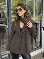 Wine Red Lapel Scarf Coat image 4