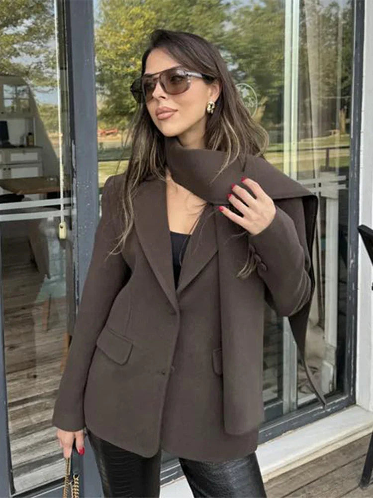 Wine Red Lapel Scarf Coat image 4