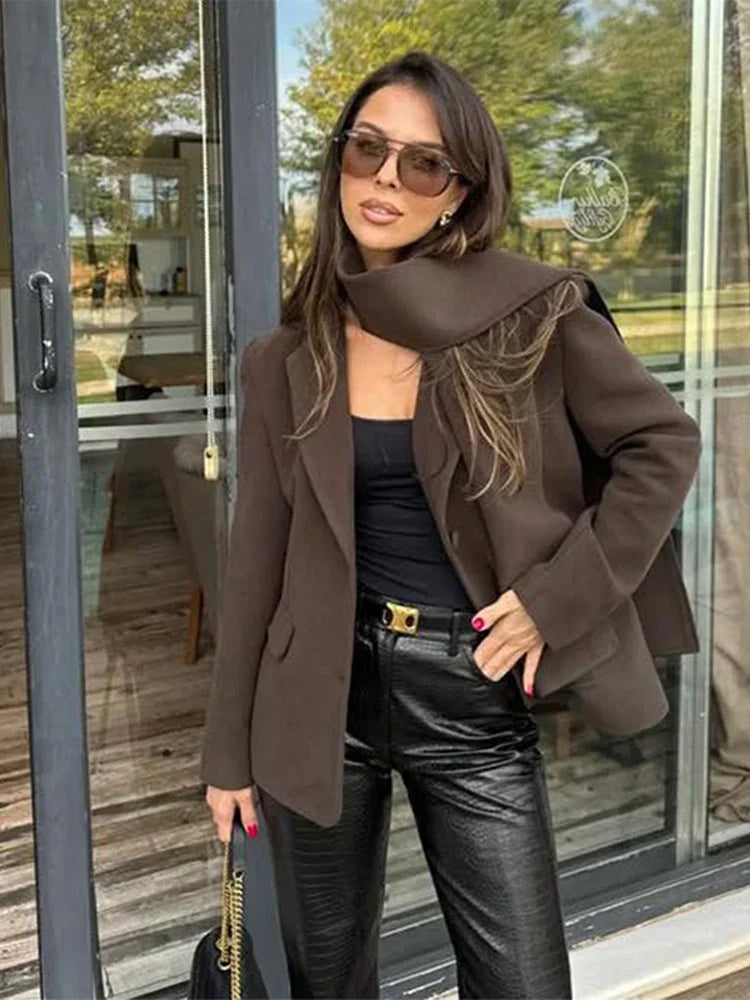 Wine Red Lapel Scarf Coat image 3