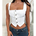 Denim Button Boat Crop Top image 2