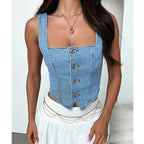 Denim Button Boat Crop Top image 3