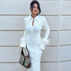 French Y2K Feather Polo Collar Party Dress image 4