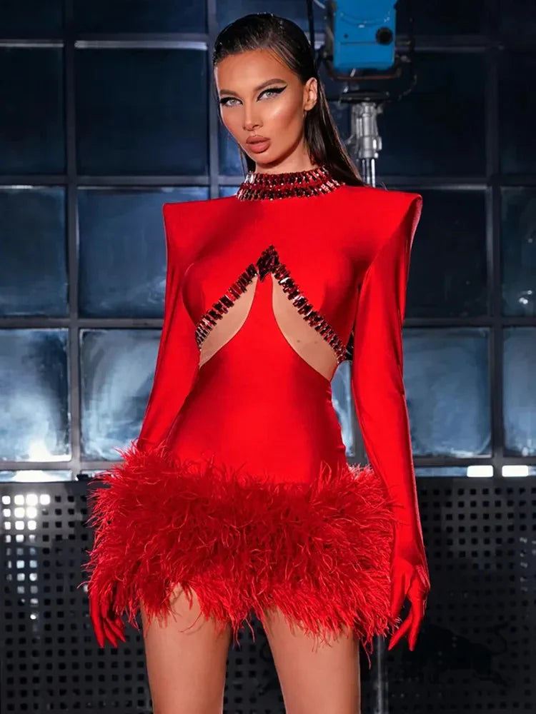 Luxury Beading Feather Mini Party Dress image 1