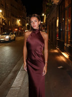 Sexy Chic Satin Backless Halter Lace Up Dress image 4