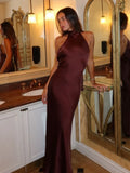 Sexy Chic Satin Backless Halter Lace Up Dress image 1