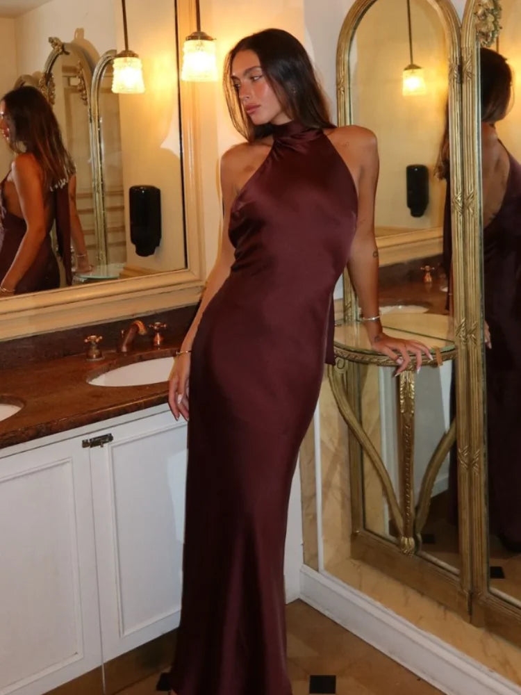 Sexy Chic Satin Backless Halter Lace Up Dress image 1