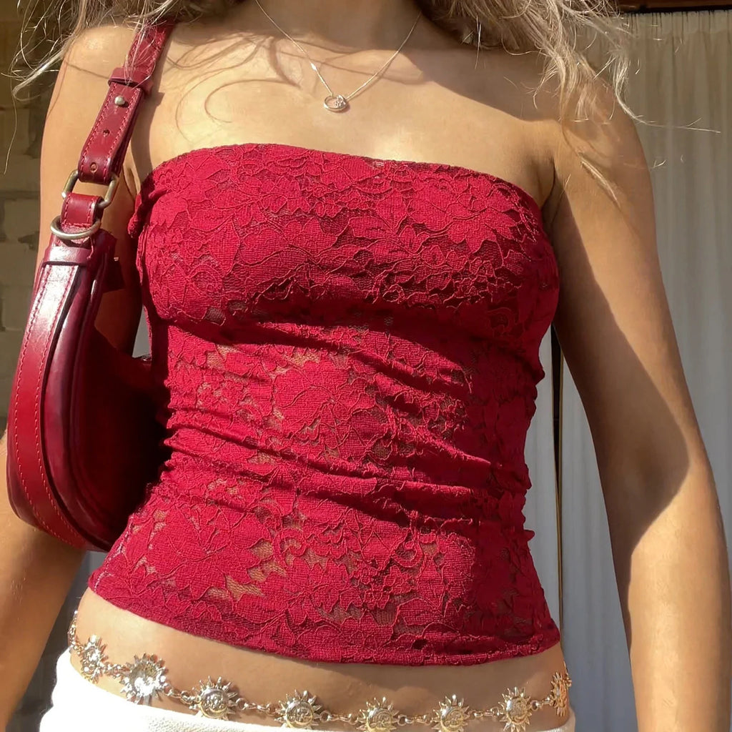Sheer Floral Tube Crop Top image 3