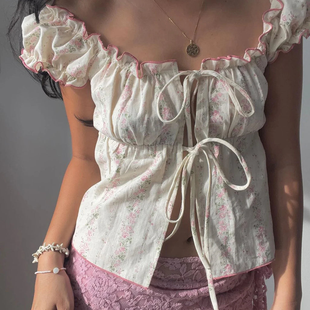 Ruffles Tie-Up Cap Crop Top image 1