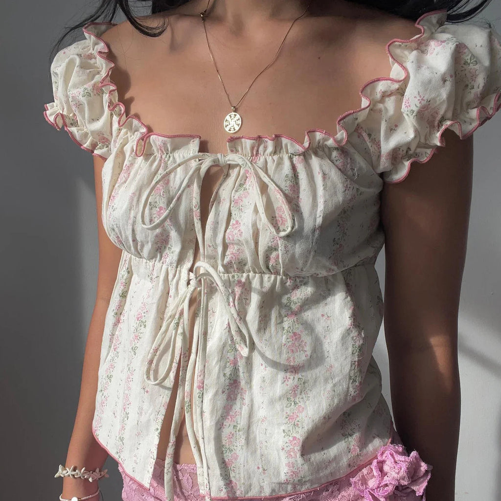 Ruffles Tie-Up Cap Crop Top image 2