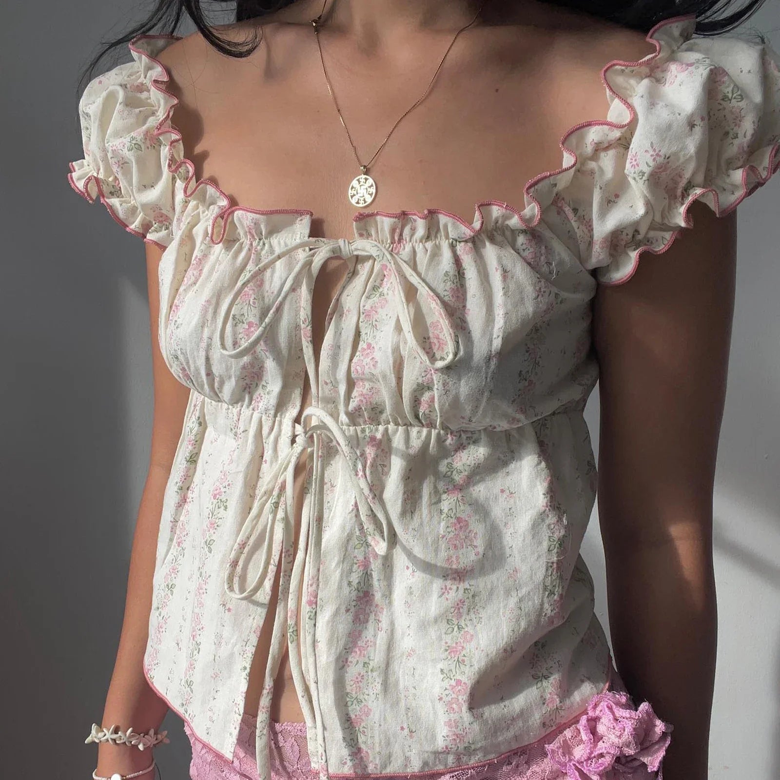 Ruffles Tie-Up Cap Crop Top image 2
