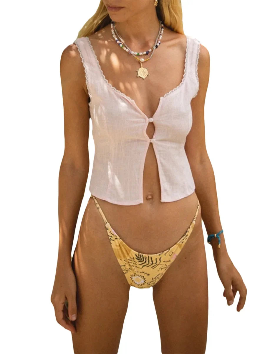 Lace-Up Floral Patch Crop Top image 7