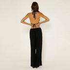 Striped Halter Backless Crop Top image 2