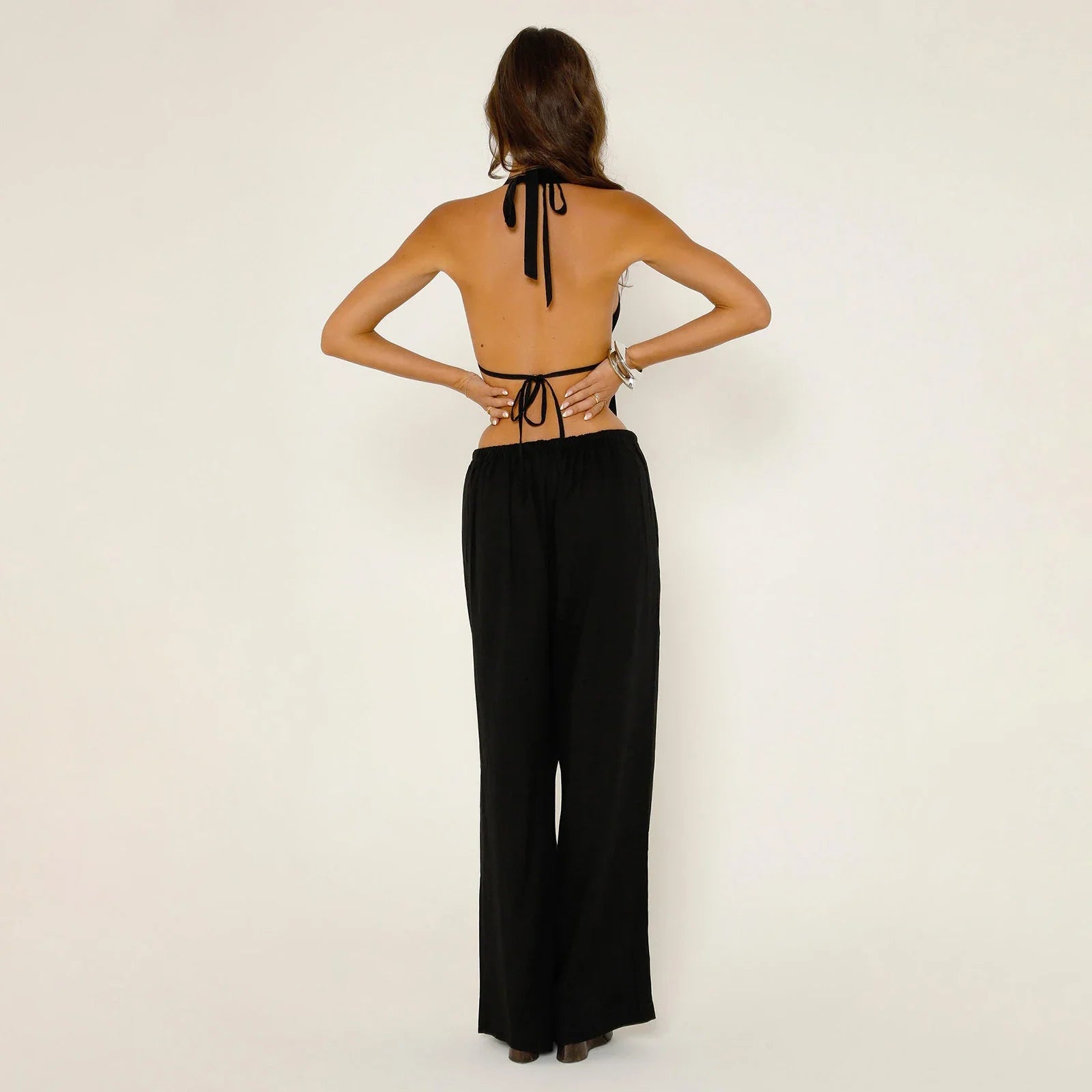 Striped Halter Backless Crop Top image 2
