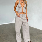 Striped Halter Backless Crop Top image 4