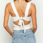 Pleated Bowknot Square Crop Top image 4