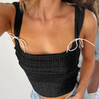 Pleated Bowknot Square Crop Top image 1