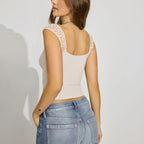 Twist Front Lace Flower Crop Top image 2