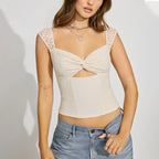 Twist Front Lace Flower Crop Top image 1