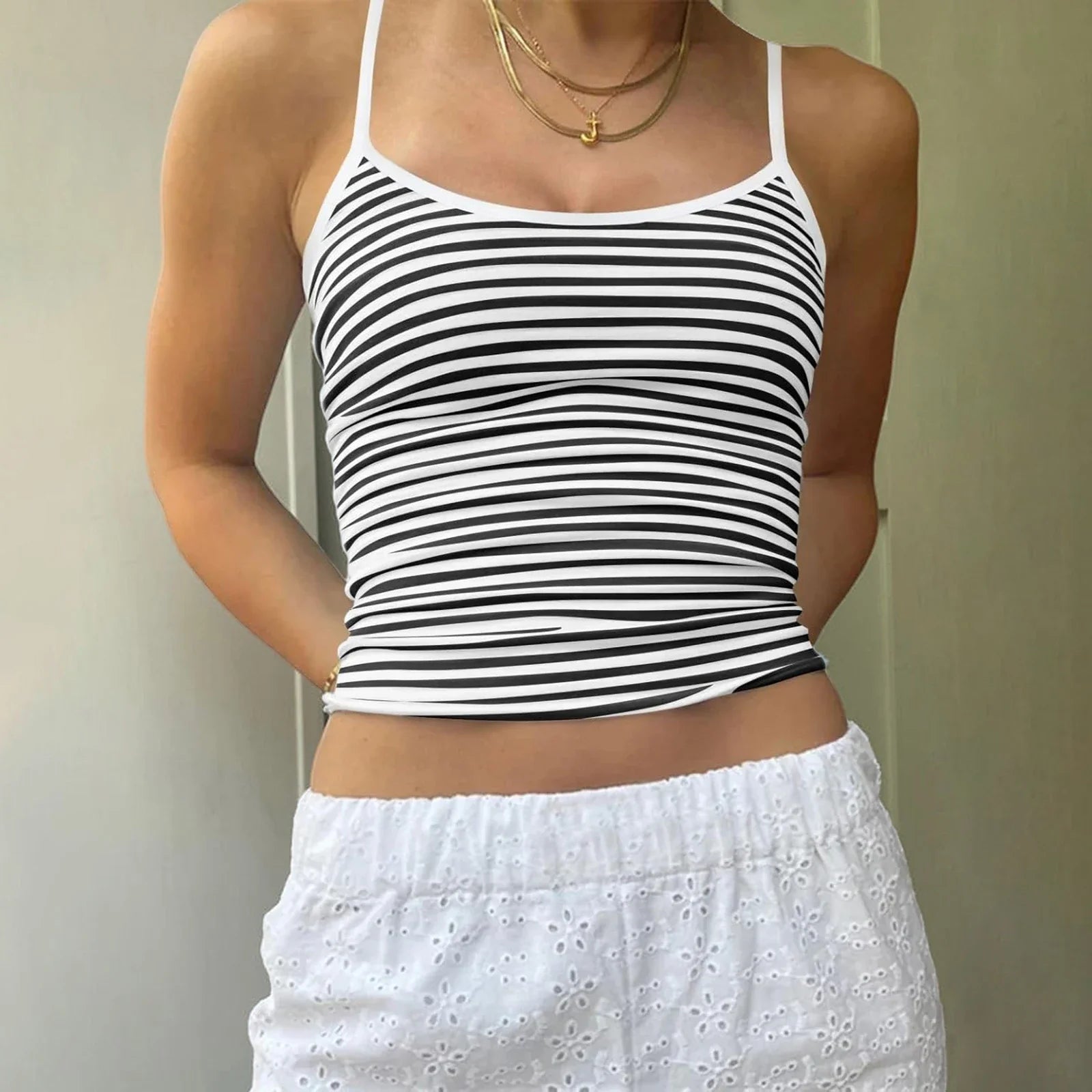 Solid Striped Slim Crop Top image 3