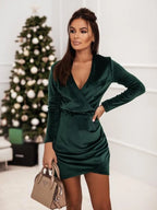 Autumn Winter New Commuting Sexy Fashion V-neck Pullover Velvet Party Dress image 6