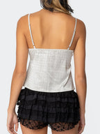 Dots Print Satin Lace Crop Top image 2