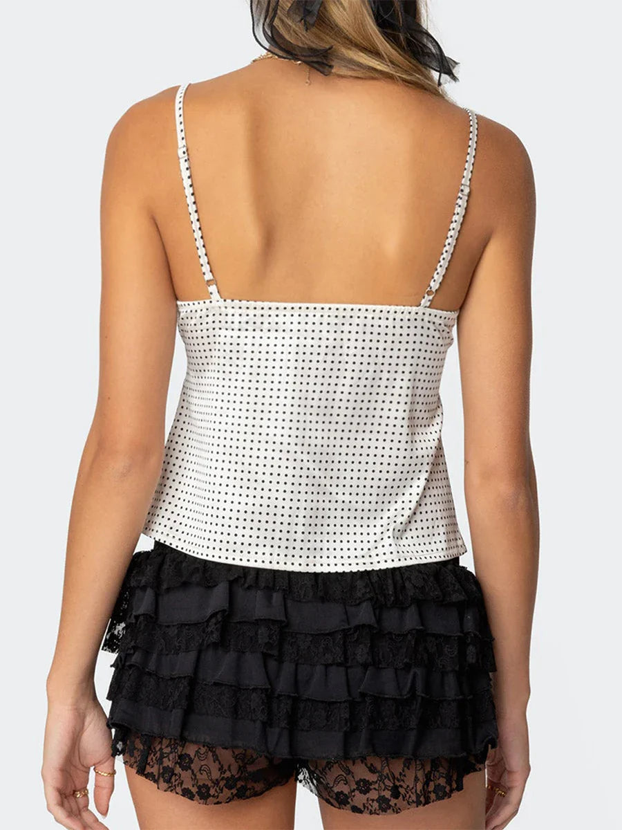 Dots Print Satin Lace Crop Top image 2