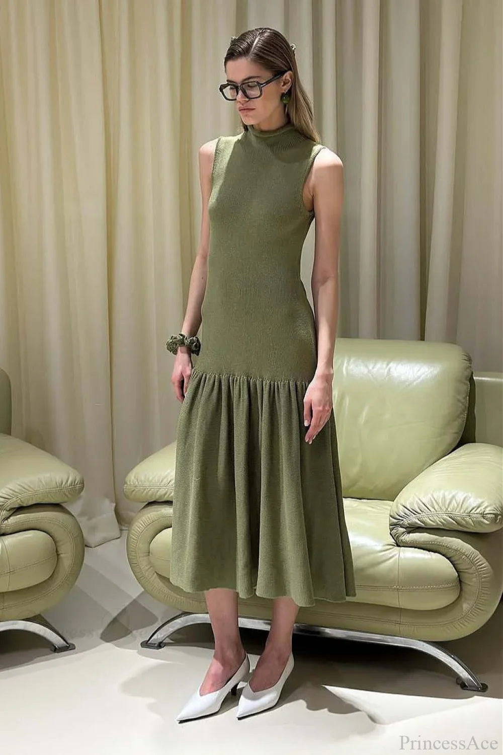 A Line Knit Fitted Maxi Dress image 1