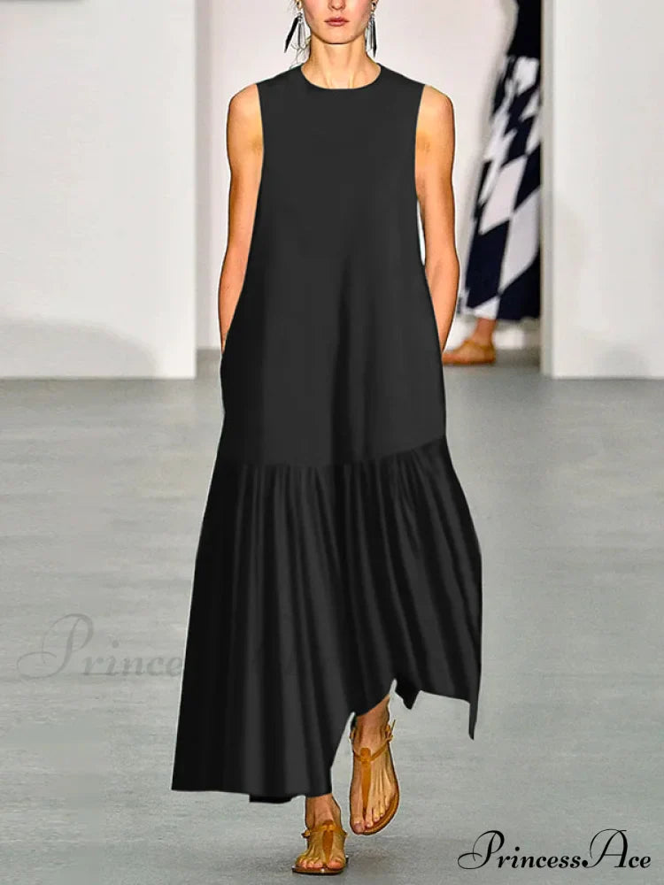 A-Line Long Sleeves Pleated Solid Classic Color Lapel Collar Midi Dresses image 2