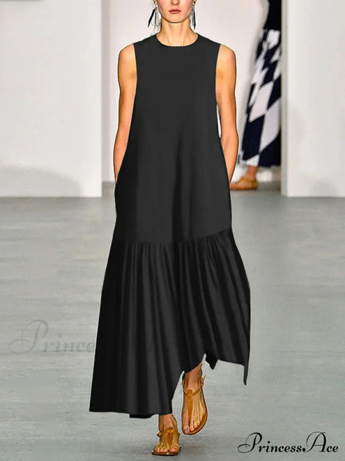 A-Line Long Sleeves Pleated Solid Classic Color Lapel Collar Midi Dresses image 2