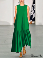 A-Line Long Sleeves Pleated Solid Classic Color Lapel Collar Midi Dresses image 1