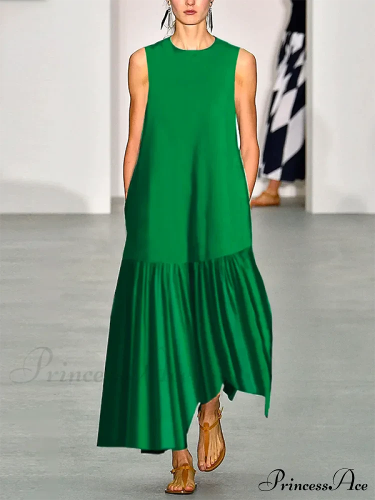 A-Line Long Sleeves Pleated Solid Classic Color Lapel Collar Midi Dresses image 1