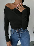 A-line Shoulder Long Sleeve Slim Knitted T-shirt Women image 7