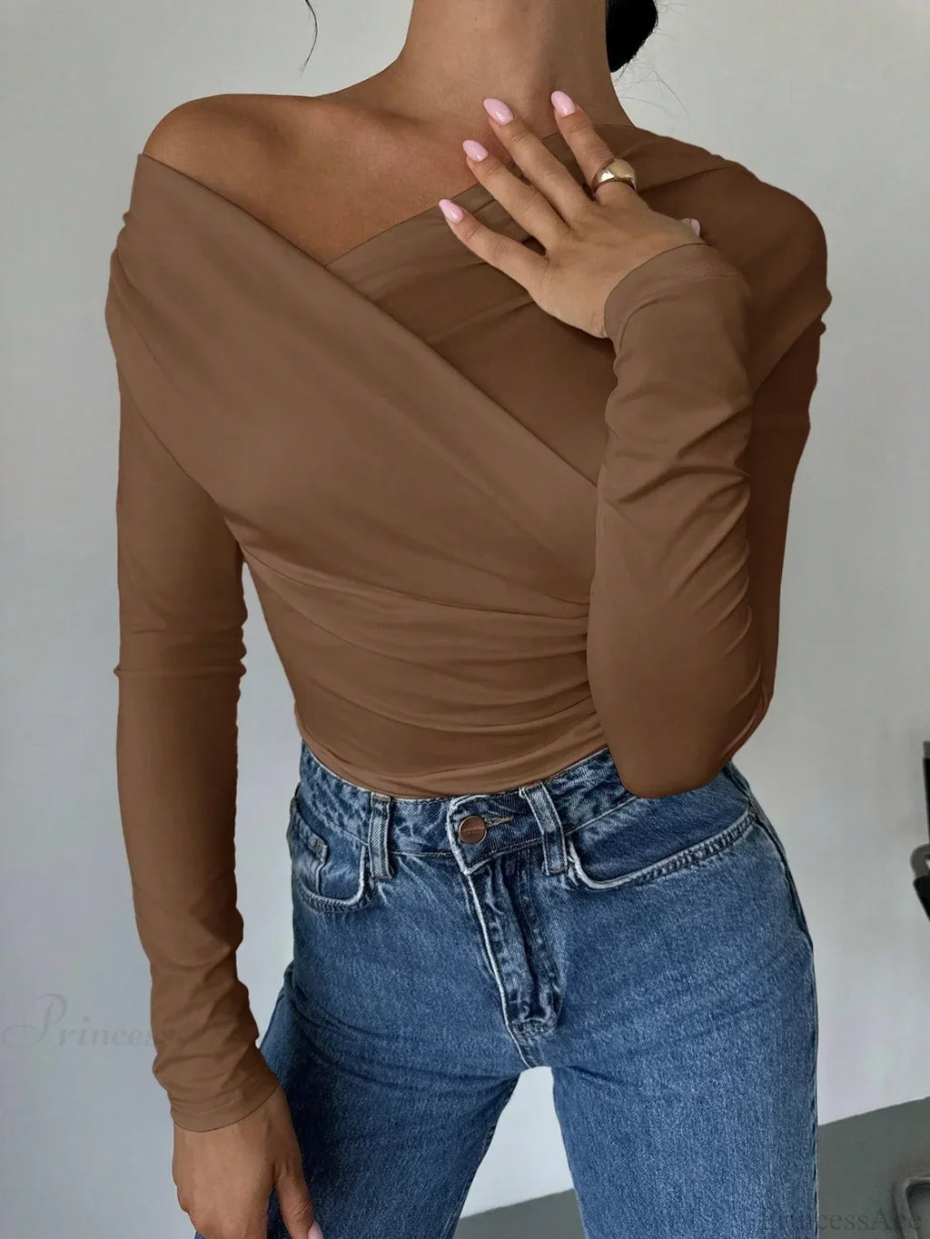 A-line Shoulder Long Sleeve Slim Knitted T-shirt Women image 9