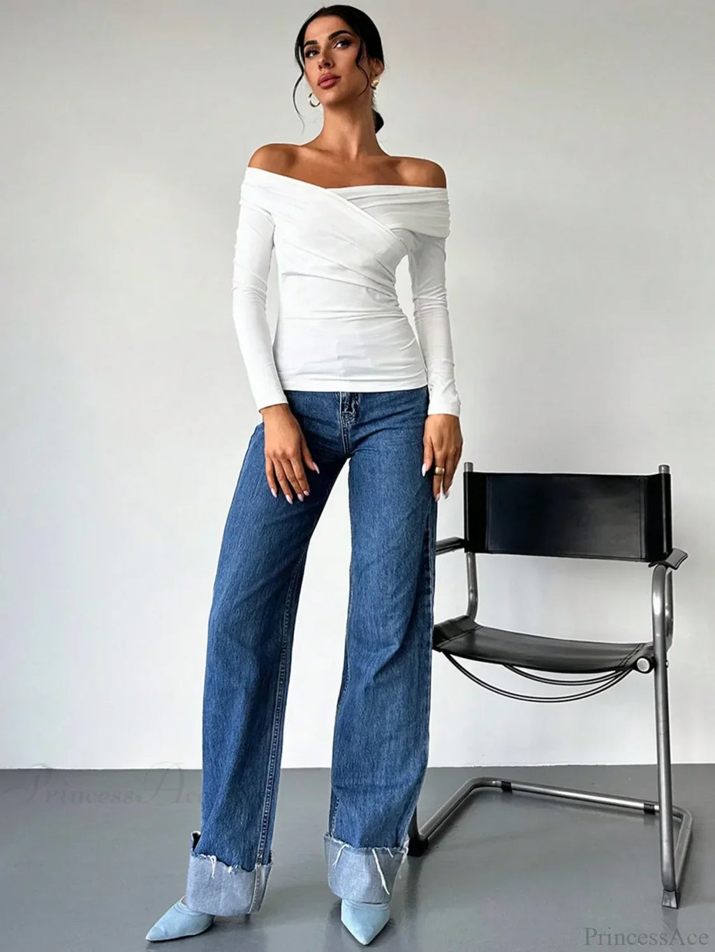 A-line Shoulder Long Sleeve Slim Knitted T-shirt Women image 6