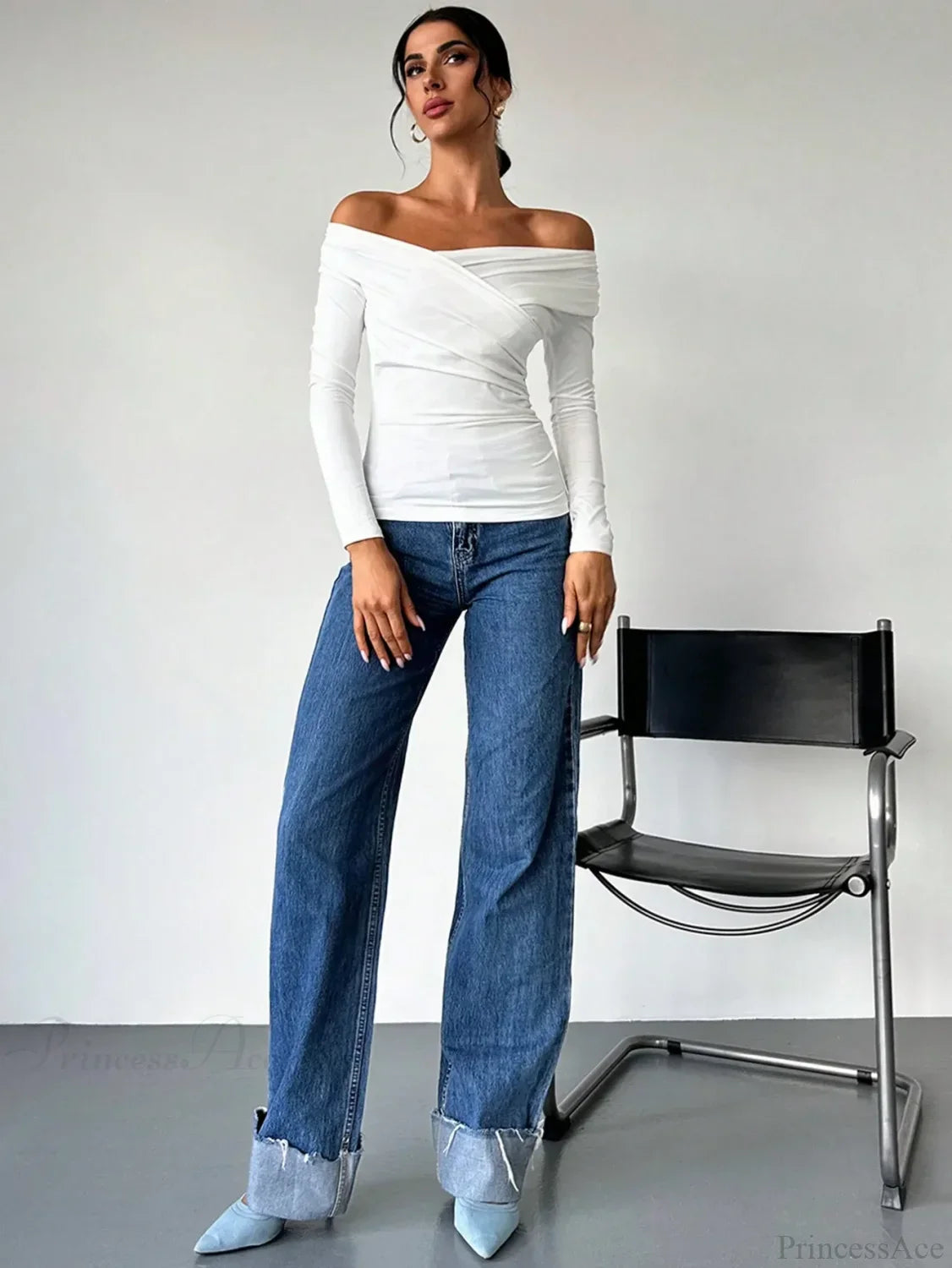 A-line Shoulder Long Sleeve Slim Knitted T-shirt Women image 6