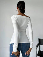 A-line Shoulder Long Sleeve Slim Knitted T-shirt Women image 2