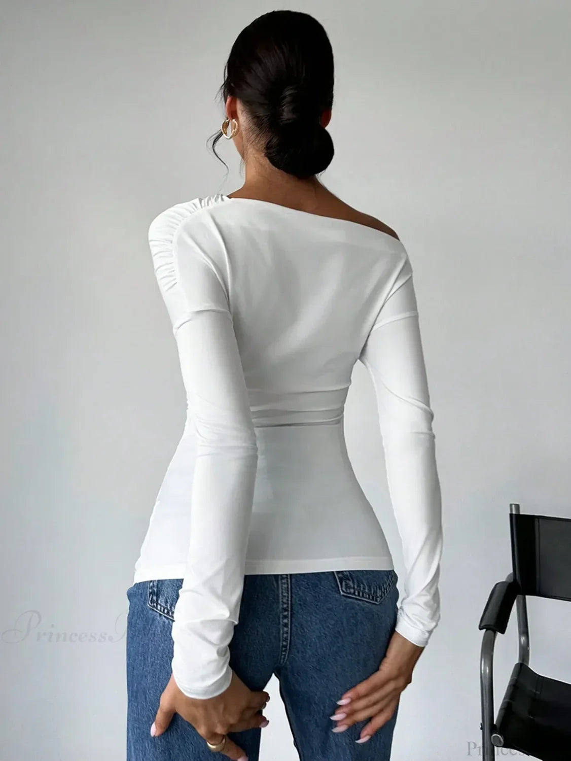 A-line Shoulder Long Sleeve Slim Knitted T-shirt Women image 2