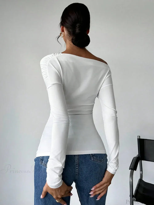 A-line Shoulder Long Sleeve Slim Knitted T-shirt Women image 2