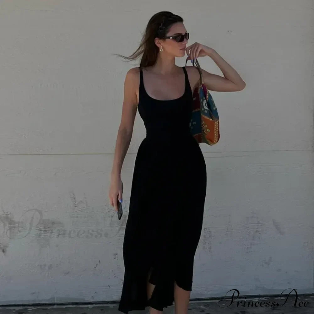 A Line Sleeveless O Neck Summer Casual Party Beach Club Midi Dress image 2