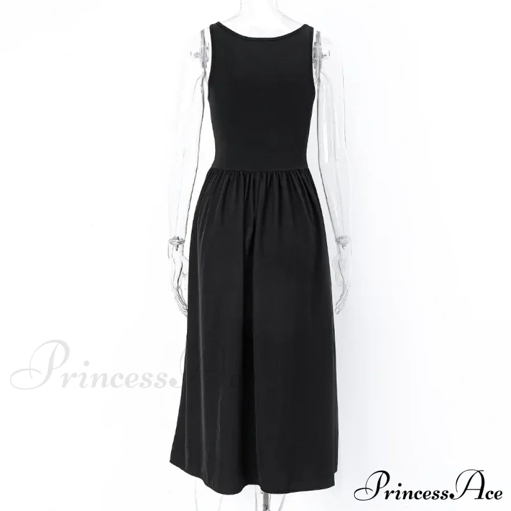 A Line Sleeveless O Neck Summer Casual Party Beach Club Midi Dress image 5