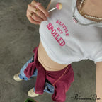A Little Bit Spoiled Graceful White Graphic Crop Top image 1