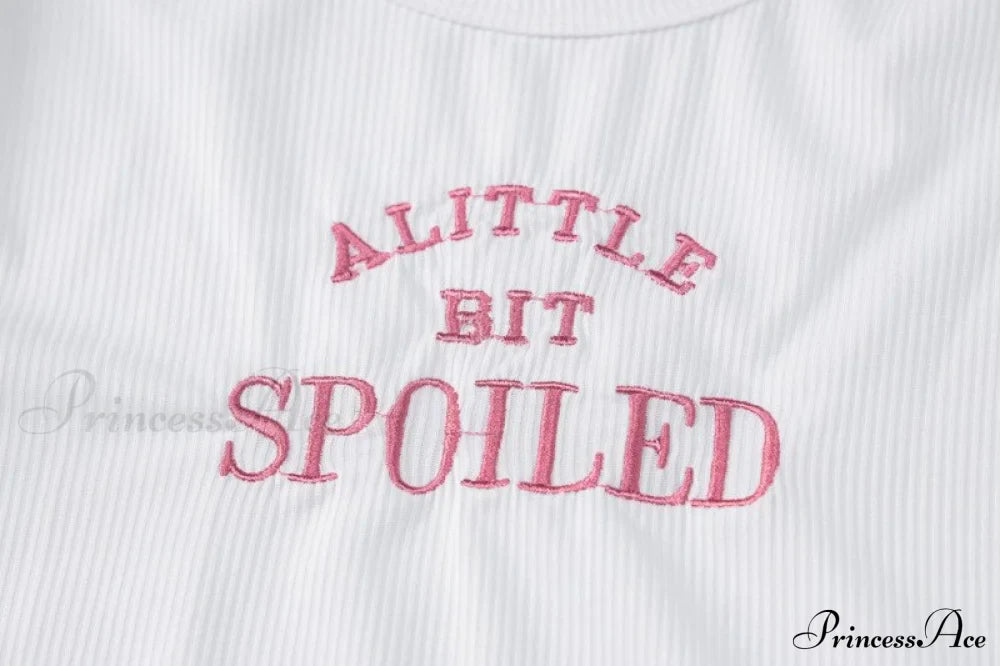 A Little Bit Spoiled Graceful White Graphic Crop Top image 10