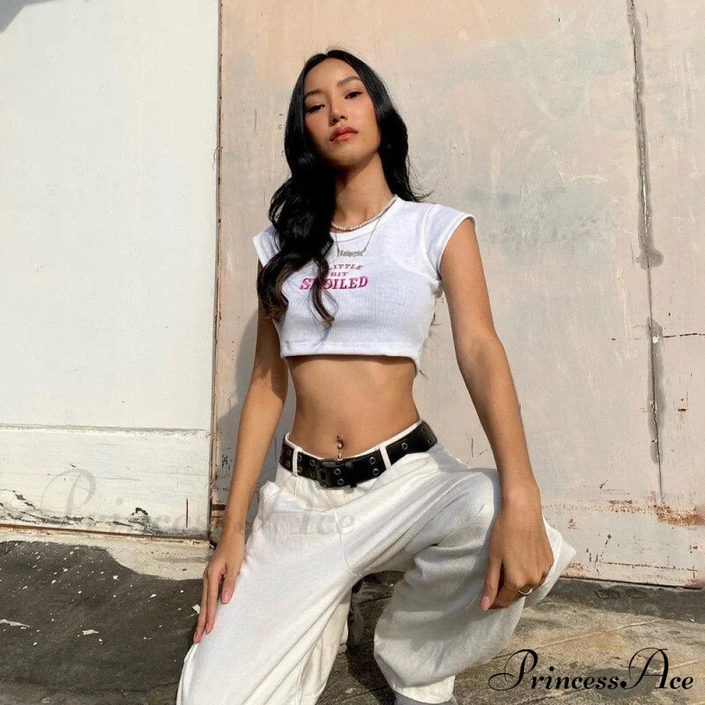 A Little Bit Spoiled Graceful White Graphic Crop Top image 8