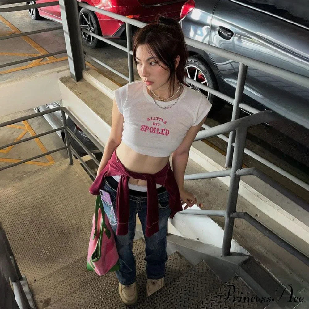 A Little Bit Spoiled Graceful White Graphic Crop Top image 5