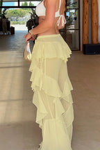 Lace Up Spliced Ruffle Flare Pants image 4