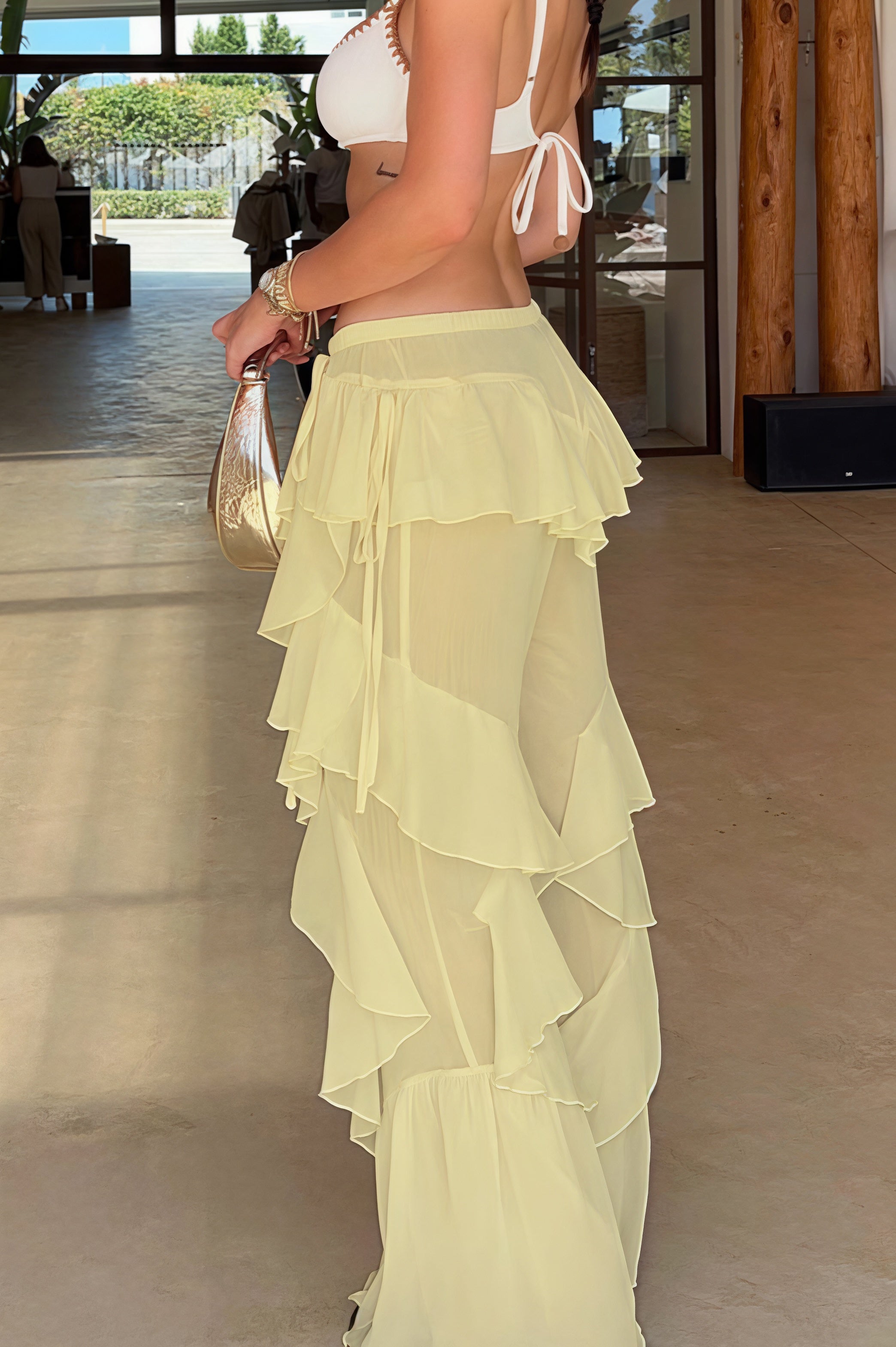 Lace Up Spliced Ruffle Flare Pants image 4