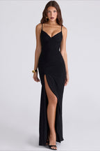 Sexy Slim Spaghetti Strap Ruched Slit Maxi Dress image 5