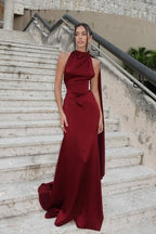 Halter Satin Elegant Solid Color Prom Dress image 1